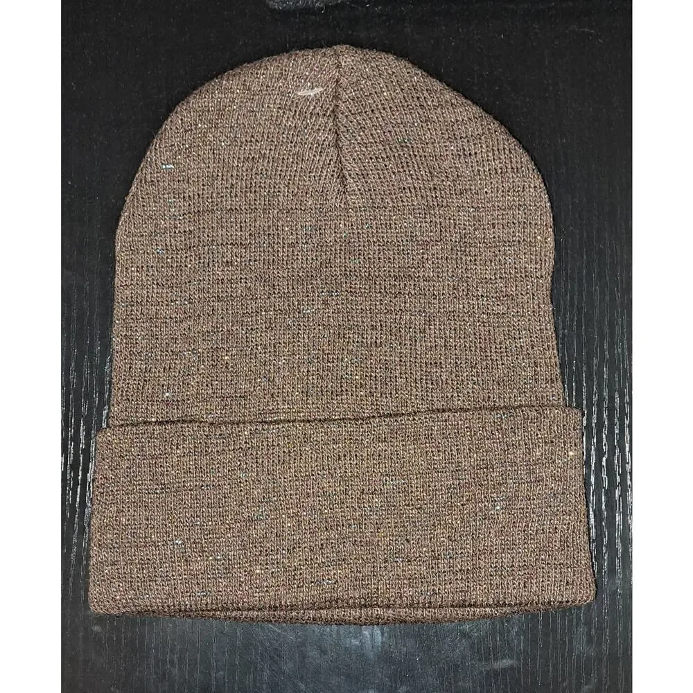 3 Winter Knit Toboggan Beanie Hats Solid Color With Rainbow Sparkle Threads OSFM